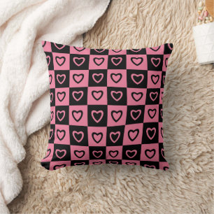 Groovy psychedelic Retro heart Chequerboard, Throw Pillow