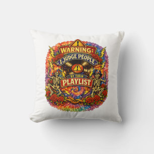 Groovy Psychedelic Skull & Roses Playlist T-Shirt Throw Pillow
