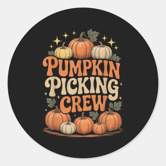 Groovy Pumpkin Cking Crew Matching Family Autumn F Classic Round Sticker (Front)