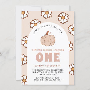 Groovy Pumpkin Daisies Retro Boho First Birthday  Invitation