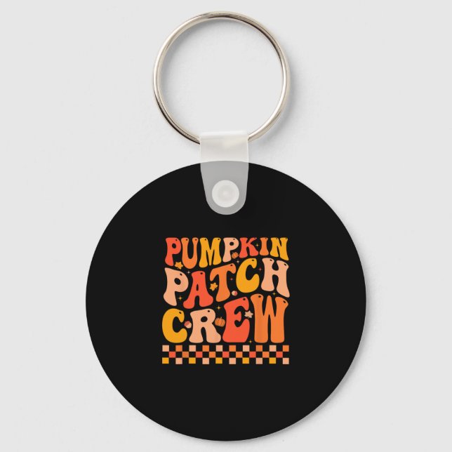 Groovy Pumpkin Patch Crew Fall Vibes Autumn Thanks Keychain (Front)