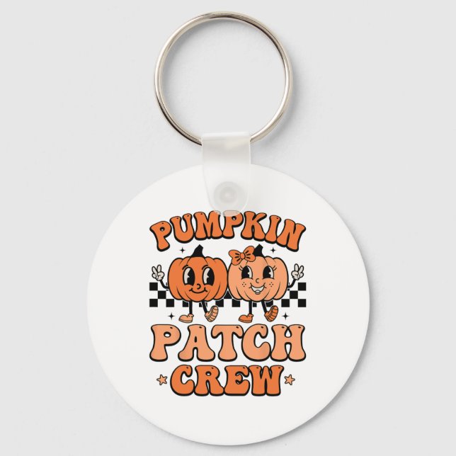 Groovy Pumpkin Patch Crew Squad Thanksgiving Fall  Keychain (Front)
