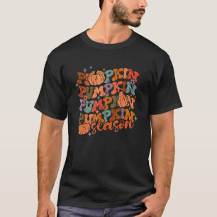Groovy Pumpkin Season Hello Fall Vibes Retro T-Shirt