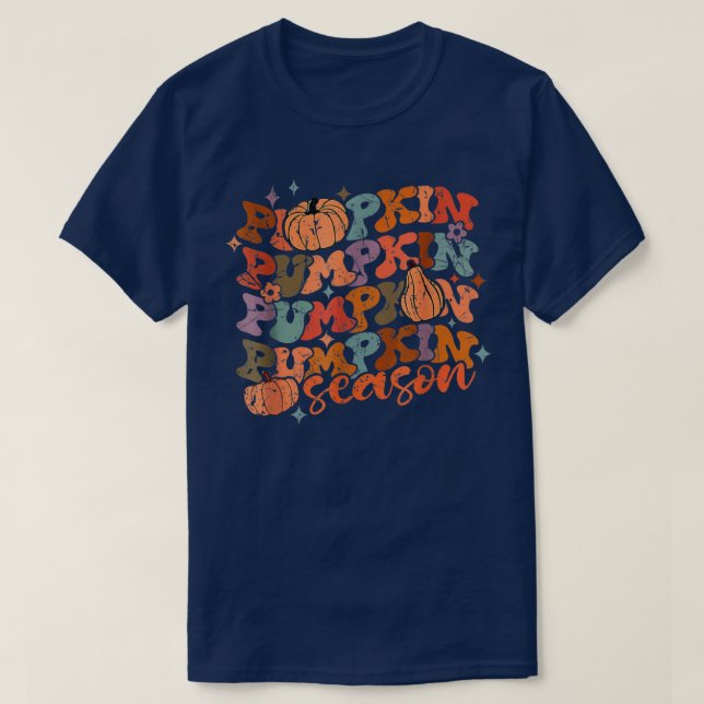 Groovy Pumpkin Season Hello Fall Vibes Retro  T-Shirt (Design Front)