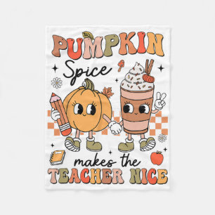 Groovy Pumpkin Spice Makes Teacher Nice Fall Thank Fleece Blanket