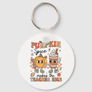 Groovy Pumpkin Spice Makes Teacher Nice Fall Thank Keychain