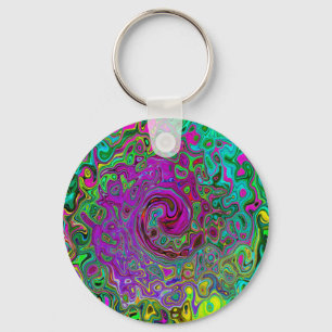 Groovy Purple Abstract Retro Liquid Swirl Keychain