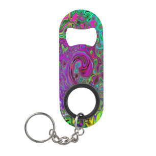 Groovy Purple Abstract Retro Liquid Swirl Keychain Bottle Opener