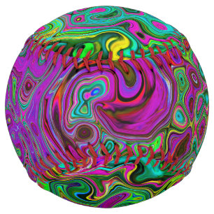 Groovy Purple Abstract Retro Liquid Swirl Softball