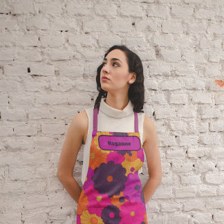 Groovy Purple and Pink Hippie Flower Power Apron