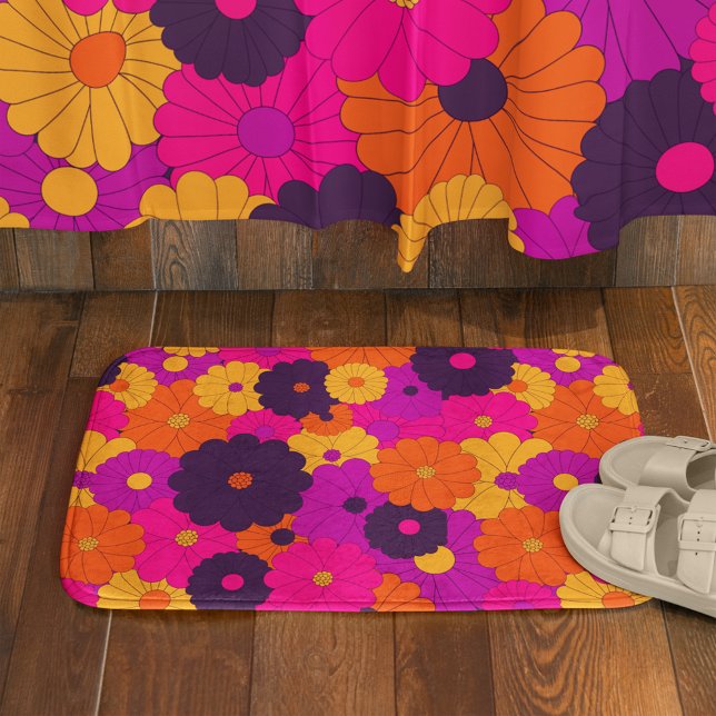 Groovy Purple and Pink Hippie Flower Power Bath Mat (Creator Uploaded)