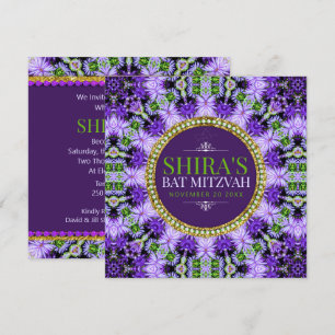 Groovy Purple Daisies Bat Mitzvah Invitation