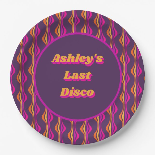 Groovy Purple Disco Bachelorette Party Paper Plate (Front)