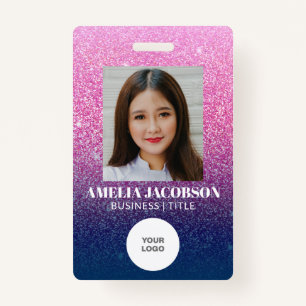 Groovy Purple Glitter Employee Photo ID Logo Badge