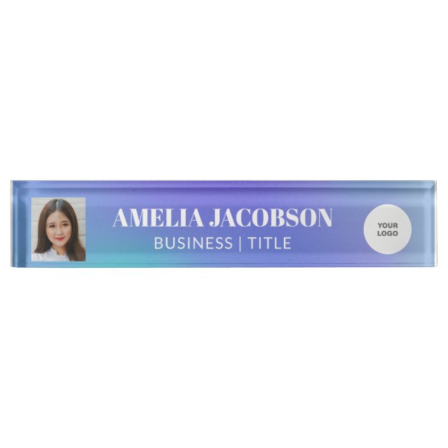 Groovy Purple Gradient Custom Photo Logo  Nameplate (Front)