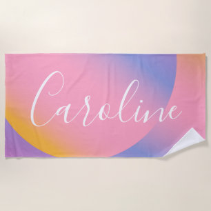 Groovy Purple Gradient   Personalized Script Name  Beach Towel
