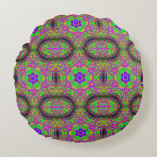 groovy purple green flowers round pillow