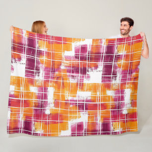 Groovy Purple Orange Plaid Stripes Fleece Blanket