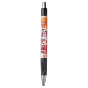 Groovy Purple Orange Plaid Stripes Pen