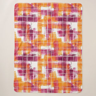 Groovy Purple Orange Plaid Stripes Sherpa Blanket