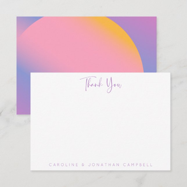 Groovy Purple Pink Gradient Custom Name Thank You Card (Front/Back)