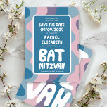Groovy Purple Waves Custom Bat Bar Bnai Mitzvah Save The Date<br><div class="desc">Perfect card to announce a bar or bat mitzvah or other Jewish celebration and ask guests to save the date! Hand made art for you with handlettering on the front and back side! FULLY CUSTOMIZABLE! Click on “Personalize” above to edit the text. Click "edit using design tool" to adjust the...</div>