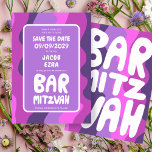Groovy Purple Waves Custom Bat Bar Bnai Mitzvah Save The Date<br><div class="desc">Perfect card to announce a bar or bat mitzvah or other Jewish celebration and ask guests to save the date! Hand made art for you with handlettering on the front and back side! (check shop or DM for BAR/BAT options) FULLY CUSTOMIZABLE! Click on “Personalize” above to edit the text. Click...</div>