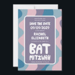 Groovy Purple Waves Custom Bat Bar Bnai Mitzvah Save The Date<br><div class="desc">Perfect card to announce a bar or bat mitzvah or other Jewish celebration and ask guests to save the date! Hand made art for you with handlettering on the front and back side! (check shop or DM for BAR/BAT options) FULLY CUSTOMIZABLE! Click on “Personalize” above to edit the text. Click...</div>