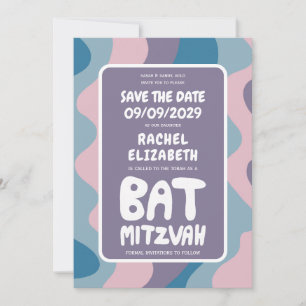 Groovy Purple Waves Custom Bat Bar Bnai Mitzvah Save The Date