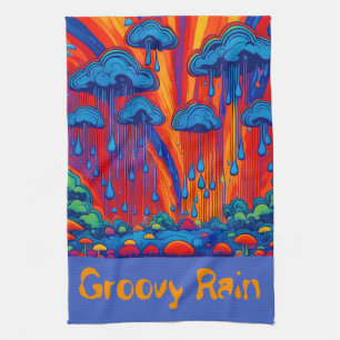 Groovy Rain Retro Style Kitchen Towel