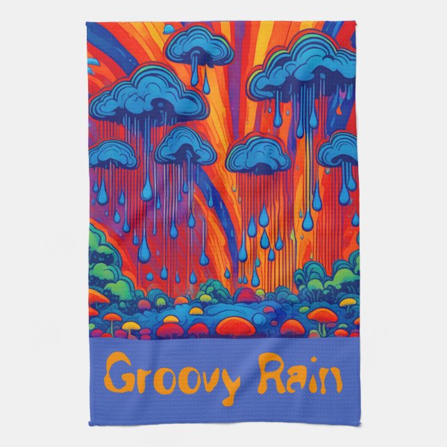 Groovy Rain Retro Style Kitchen Towel (Vertical)