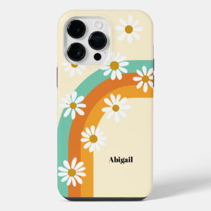 Groovy Rainbow 1970s Style Boho Daisy Personalized iPhone 14 Pro Max Case
