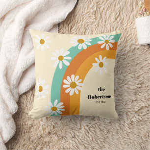 Groovy Rainbow 1970s Style Boho Personalized Throw Pillow