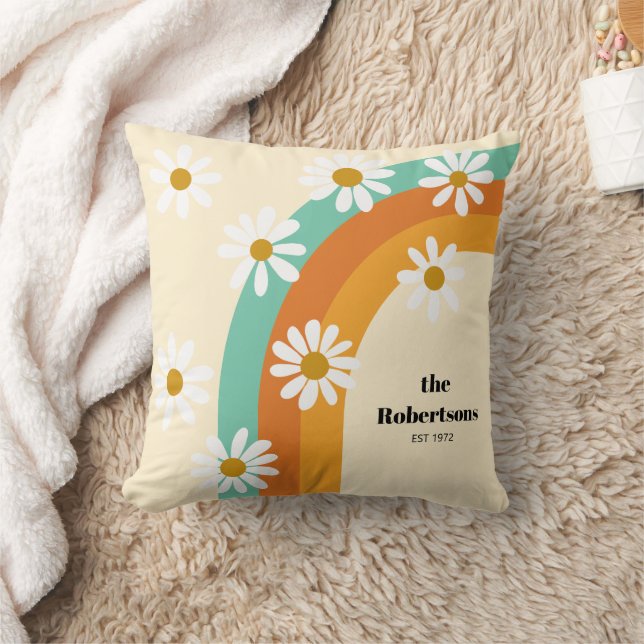 Groovy Rainbow 1970s Style Boho Personalized Throw Pillow (Blanket)