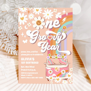 Groovy Rainbow 1st Birthday Invitation