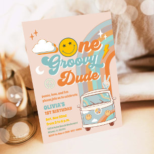 Groovy Rainbow 1st Birthday Invitation