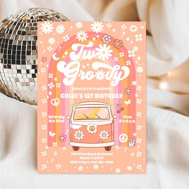 Groovy Rainbow 1st Birthday Invitation (Creator Uploaded)