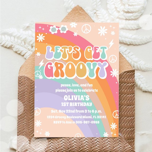Groovy Rainbow 1st Birthday Invitation (Creator Uploaded)
