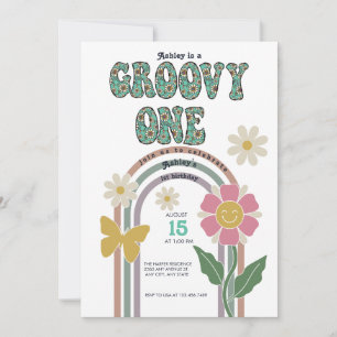 Groovy Rainbow 1st birthday invitations