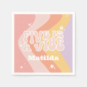 groovy rainbow 5 is a vibe 60's retro daisy cool napkin