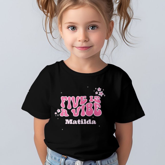 groovy rainbow 5 is a vibe 60's retro daisy pink T-Shirt (Creator Uploaded)