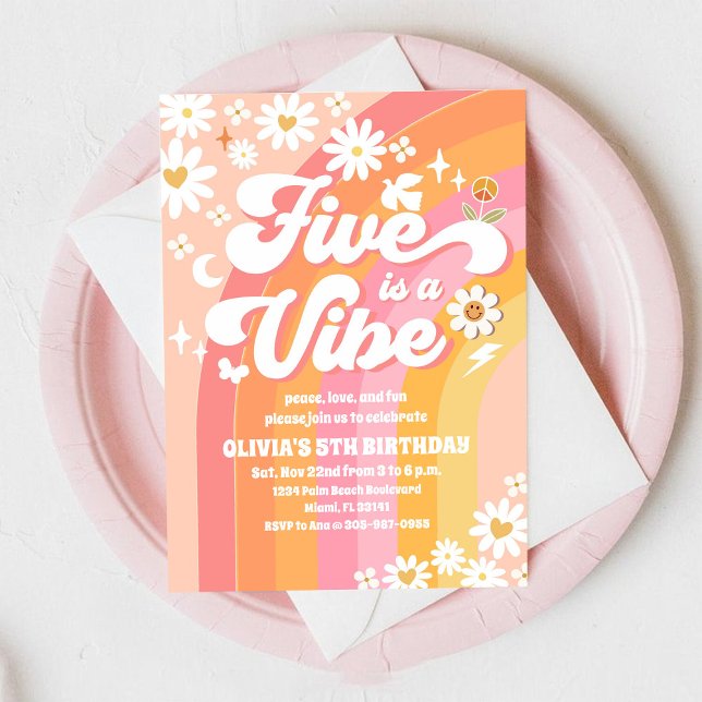 Groovy Rainbow 5th Birthday Invitation (Creator Uploaded)