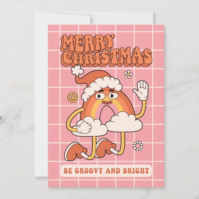 Groovy Rainbow Christmas - Be Bright and Merry Holiday Card (Front)