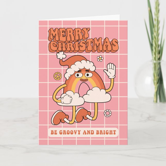 Groovy Rainbow Christmas - Be Bright and Merry Holiday Card (Front)