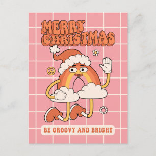 Groovy Rainbow Christmas - Be Bright and Merry Holiday Postcard