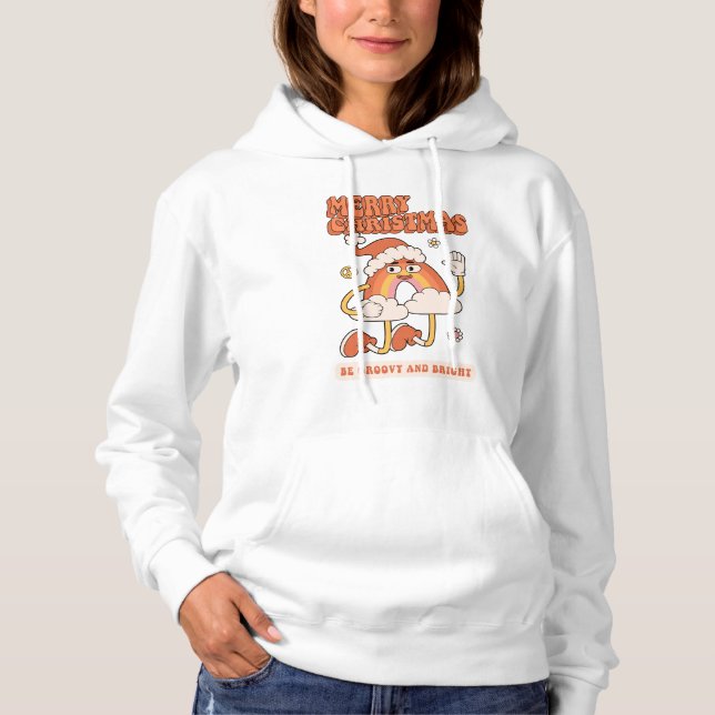 Groovy Rainbow Christmas - Be Bright and Merry Hoodie (Front)