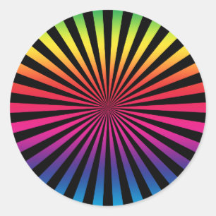 Groovy Rainbow Colour Sunburst Classic Round Sticker