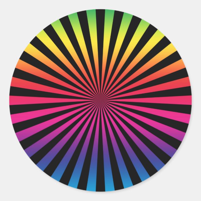 Groovy Rainbow Colour Sunburst Classic Round Sticker (Front)