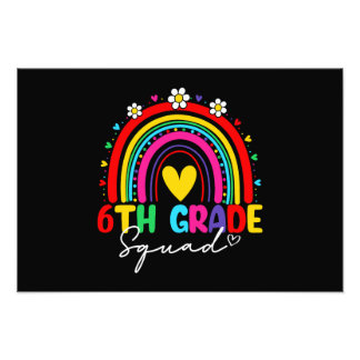 Groovy Rainbow Girl Boys Teacher Hello 6th Grade Photo Print