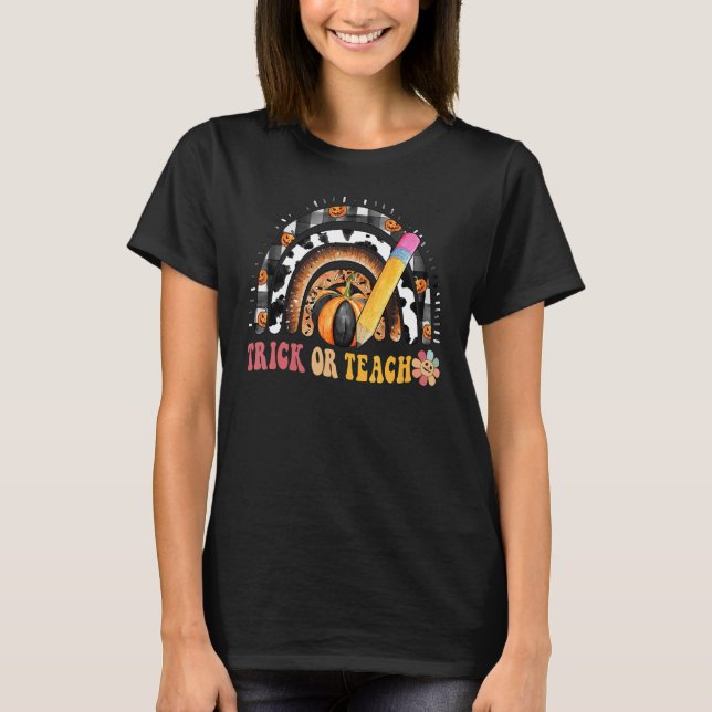 Groovy Rainbow Halloween Costume For Teacher Trick T-Shirt (Front)